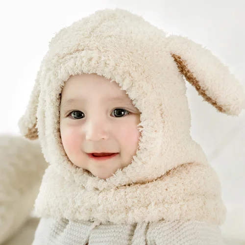 Осенняя и зимняя шапочка детская утолщенная теплая шапка для младенца шарф плюшевая длинная шапка сиамская шапка