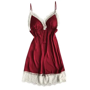 

Women Sleepwear Fashion Lace Sexy V neck Nightgown Strap Nightdress Babydoll Sleepwear Sexy Lingerie camison mujer Free shipping