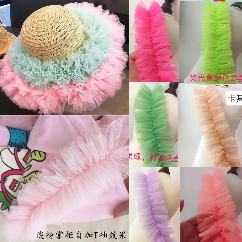 

1Meter 8CM Wide 3D Pleated Mesh Lace Fabric Pink Ruffle Trim Embroidered Collar Ribbon Sewing Clothing Skirt Splicing Material