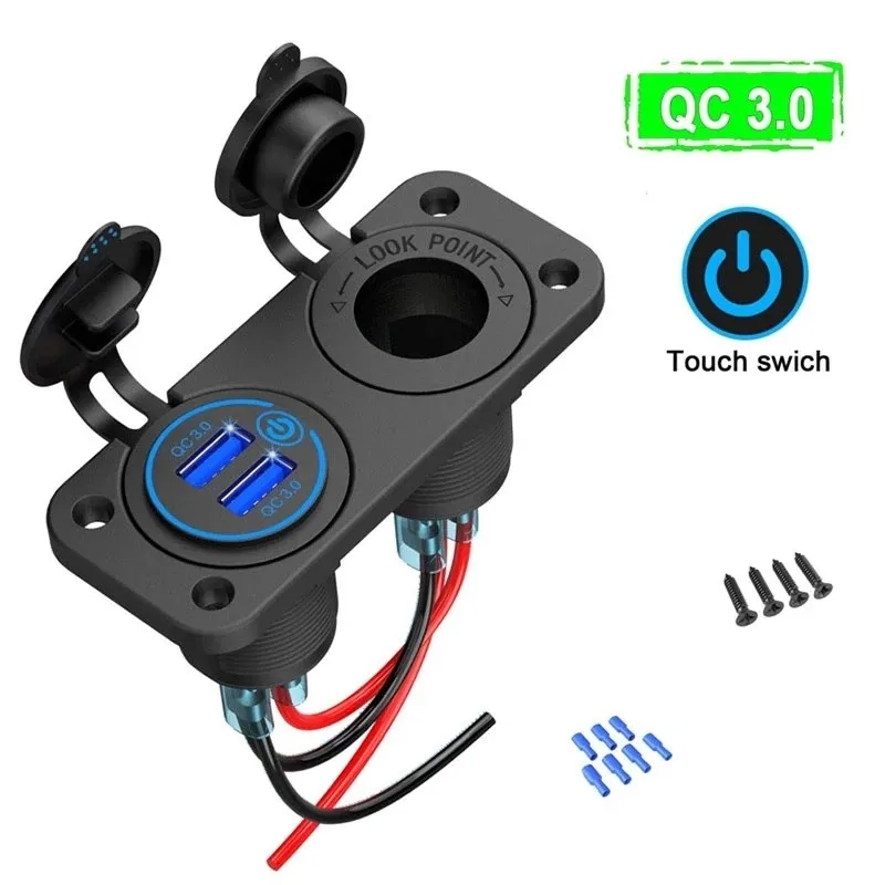 

Quick Charge 3.0 USB Car Socket Waterproof QC 3.0 Dual USB Car Charger With Touch Switch And A 200W Cigarette Lighter