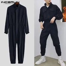 Модный мужской комбинезон, джоггеры, молнии, однотонный повседневный комбинезон с длинными рукавами, хип-хоп повседневные штаны, Мужская рабочая одежда, INCERUN