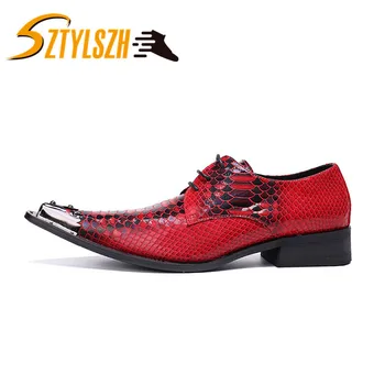

New Fashion Designer Snake Pattern Men Oxford Shoes Rivet Pointed Toe Derby Shoes Party Wedding Lace Up Men Dress Shoes Zapatos