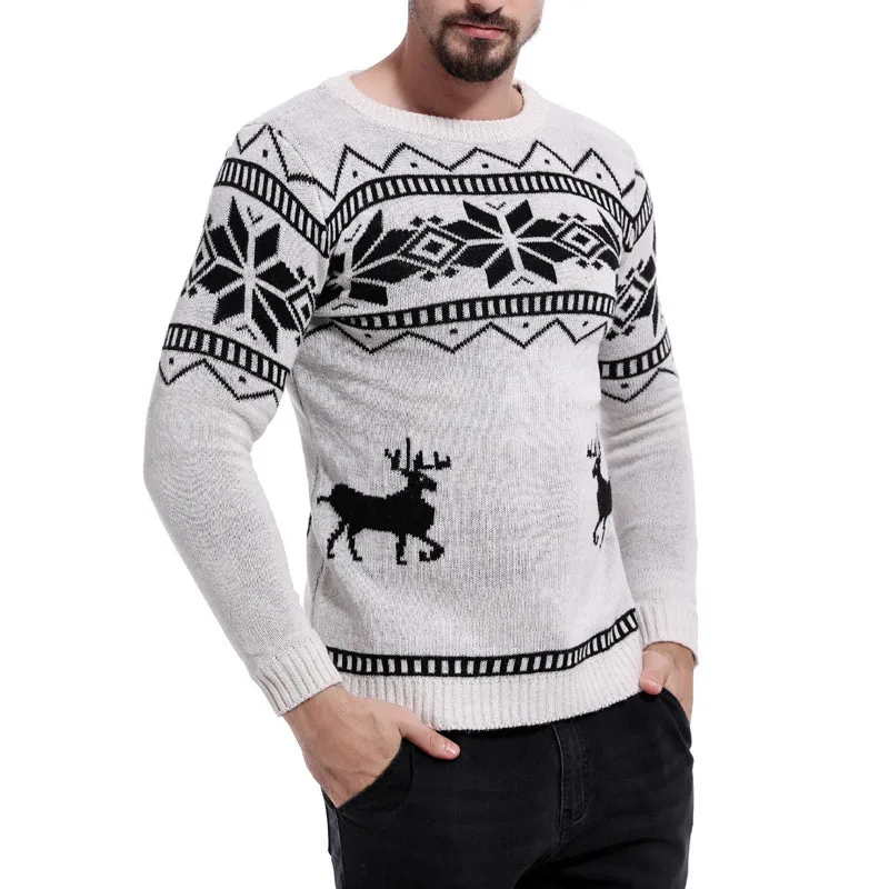 Sitaicery Mens Causal O Neck Sweater Deer Printed Autumn Winter Christmas Knitted Pullover Sweater and Sweaters Slim Pullover