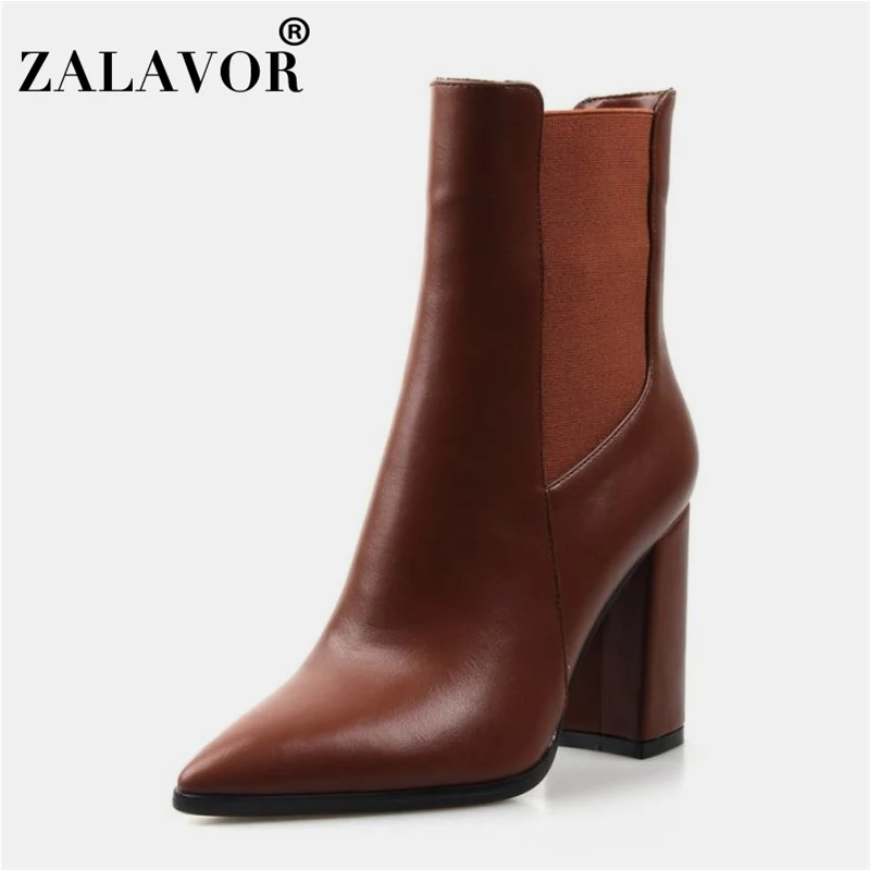 

ZALAVOR Patchwork Ankle Boots For Women Square Heel Shoes Women Fashion Work Winter Warm Zipper Female Footwear Size 36-41