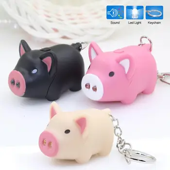 

1Pc Cartoon Pig Led Keychains with Sound Flashlight Creative Kids Toys Key Rings Chians Jewelry Child Gift Car Accessories