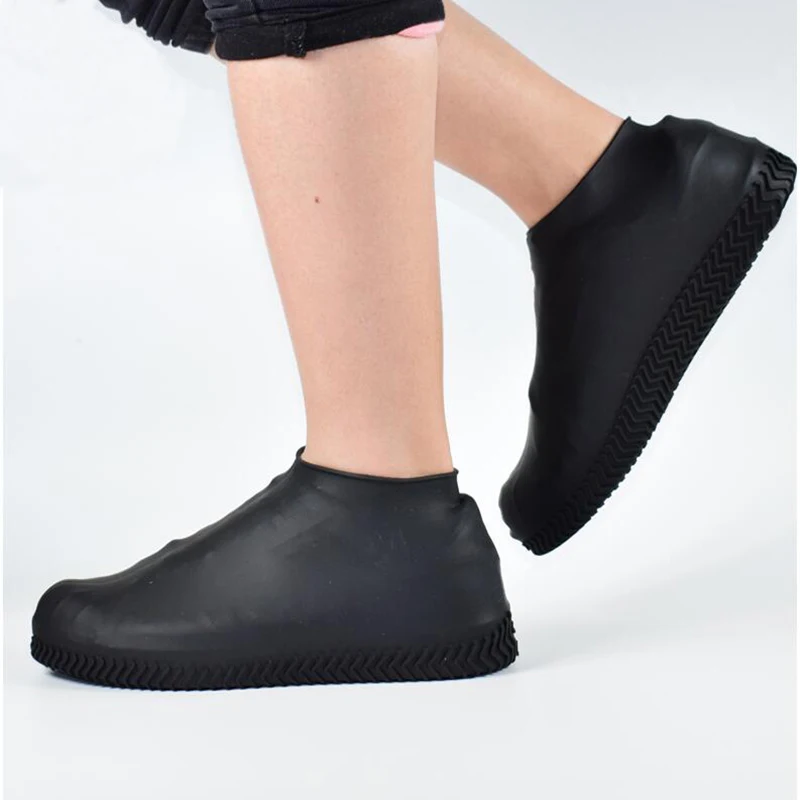 Утепленная обувь покрытие силиконовый гель водонепроницаемое покрытие на обувь от дождя многоразовые резиновые эластичные противоскользящие Сапоги для защиты ботинок - Цвет: Черный