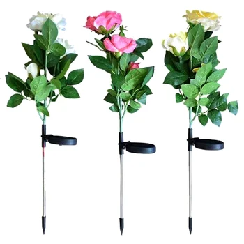 

Solar Garden Decorative Lights, 3Pcs LED Rose Garden Lights for Garden, Courtyard, (White + Pink + Yellow)