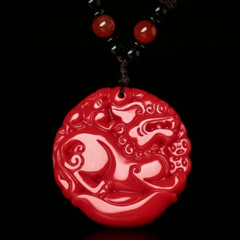 

Chinese Xinjiang Red Jade Yuanbao Pixiu Pendant Hand Carving Necklace Fashion Amulet Luck Gifts Men Sweater Chain Free Rope