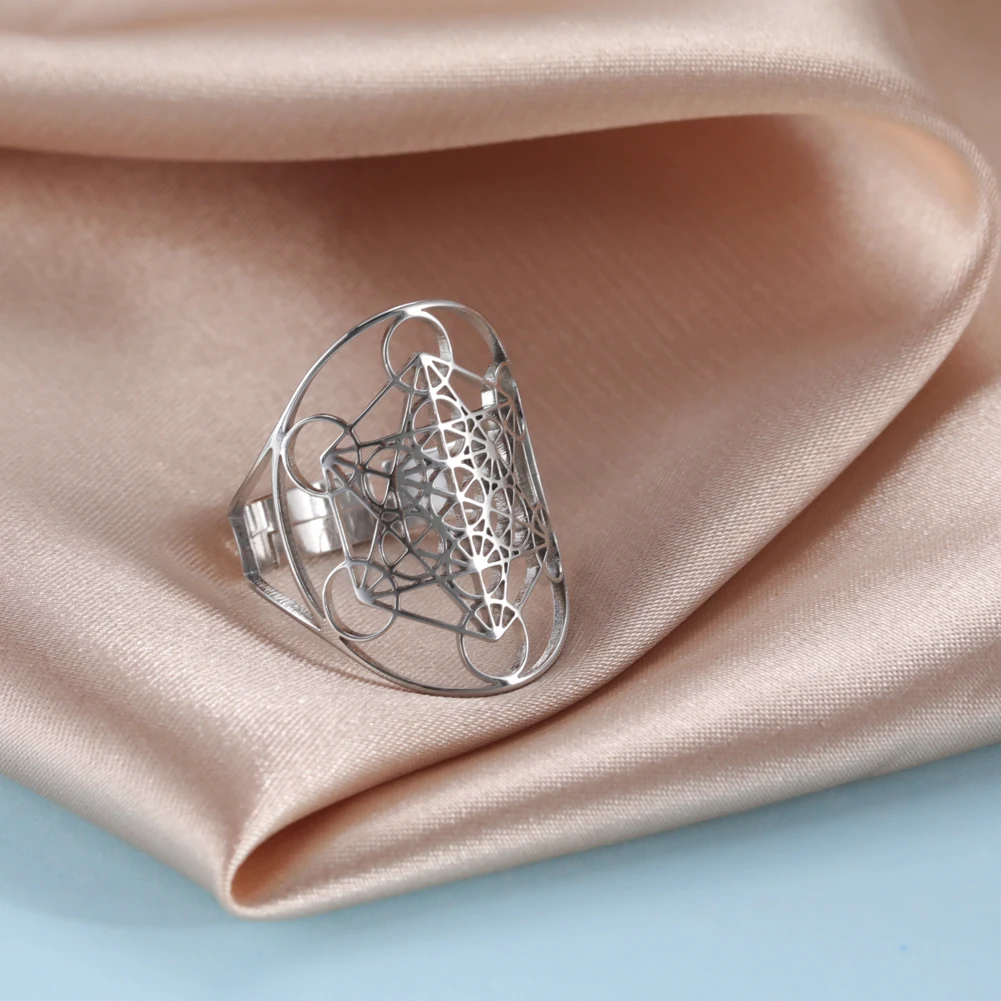 Skyrim Angel Seal Archangel Metatron Cube Stainless Steel Ring Women Sacred Geometry Rings Amulet Religious Spiritual Jewelry stainless steel ring,finger ring