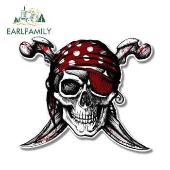 

EARLFAMILY 13cm x 11.22cm Cool Car Accessories Pirate Skull Jolly Roger Decal Motorcycle Helmet Car Stickers Window Bumper Vinyl