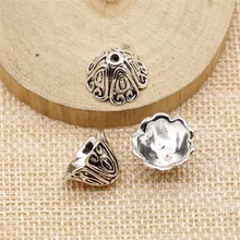 

5pcs Diy Earrings Jewelry Accessories 14x14x10mm Carved Tassel End Caps Zinc Alloy Antique Silver Color