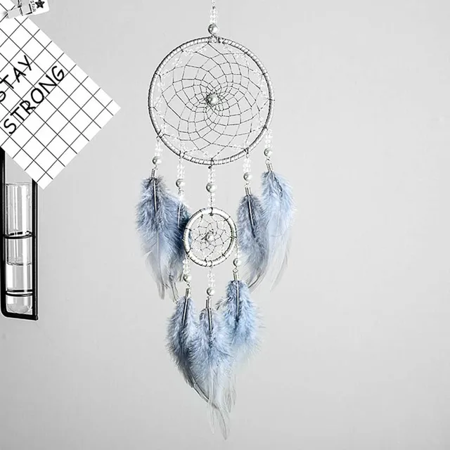 Original silver gray dream catcher 2 ring Indian feather hanging art gifts to bestie friends creative valentine's day gifts A