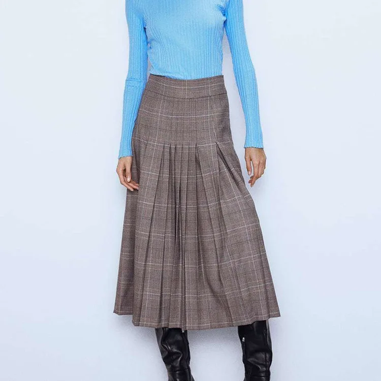 

Overplus of Goods Exported to Europe And US Women's 2019 Autumn And Winter New Style High-waisted kuan zhe Pattern Mid-length Sk