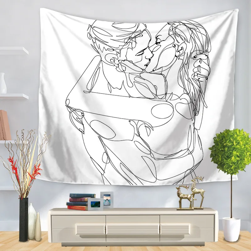 

Simple Love Tapestry Black White Lover Wall Hanging for Home Deco Throw Rug Blanket Camping Tent Tapestry Home Picnic
