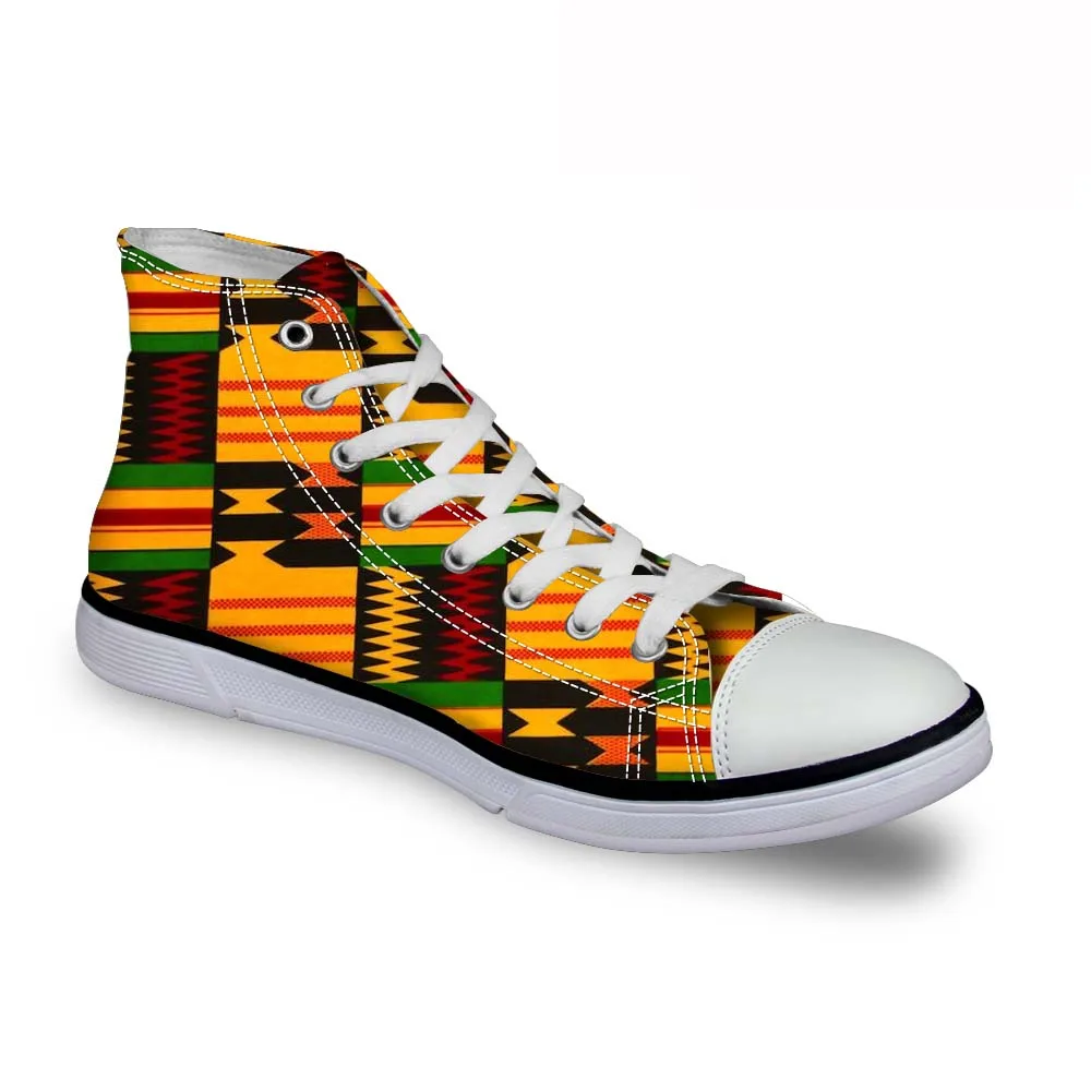 WHEREISART Fashion African Canvas Shoes for Women High Top Lace-up Vulcanize Shoes Woman Spring Casual Shoes Sneakers Girl