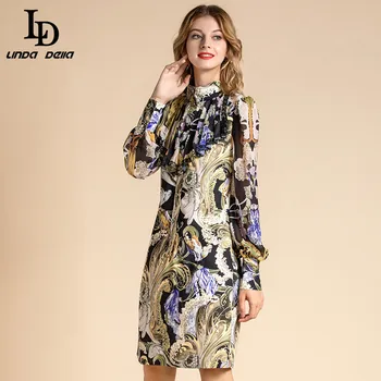

LD LINDA DELLA 2020 Fashion Runway spring Dress Women's Ruffles decoration long sleeve dress print Vintage Loose dress