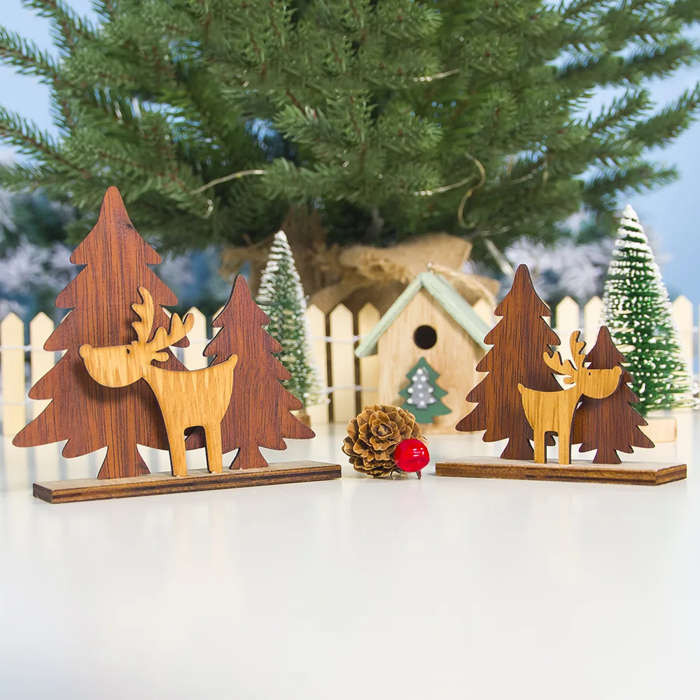 

New Year Navidad 2020 Christmas Tree Decor Wooden Elk Ornaments Xmas Home Party Table Decors Christmas Decorations for Home,Q