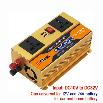 

Sine wave Power inverter 1200W input DC12V 24V (Universal 10V to 32V) to output AC 240V 220V 110V 2000W