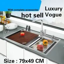 Горячая пищевой 304 из нержавеющей стали Роскошная большая кухонная ручная раковина двойной паз Стандартный прочный 79x49 см