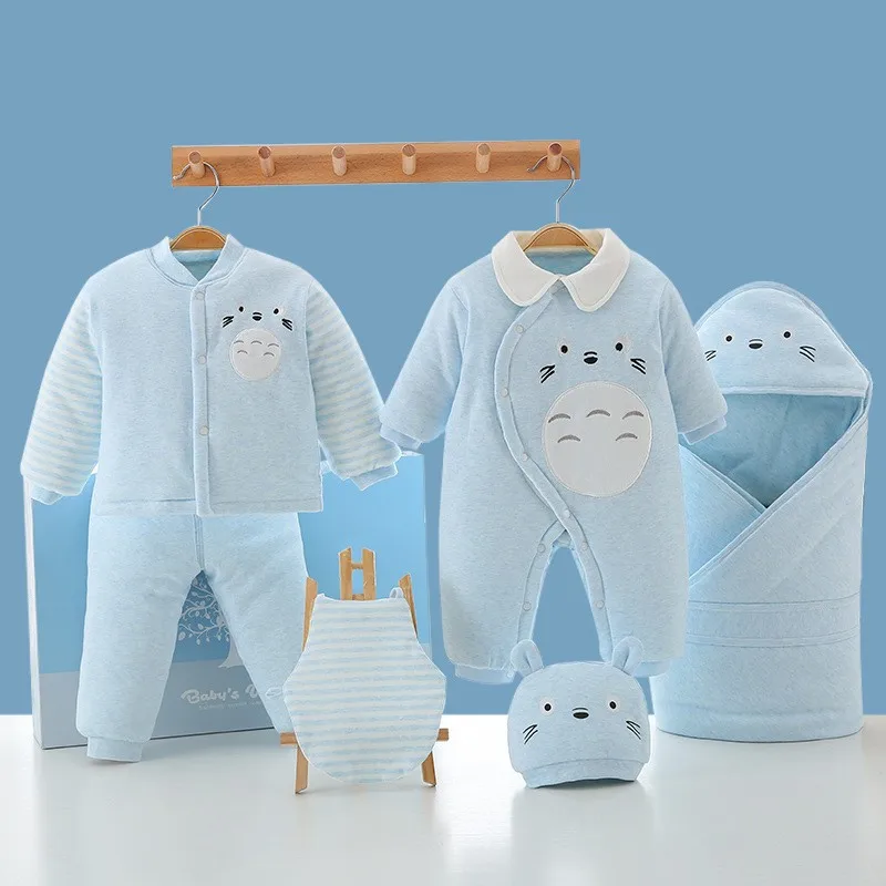 

7pcs/set Winter Baby Sets Newborn Clothes 0-6m Baby Cotton Cartoon Warm Outwear Thicken Clothes Suit Unisex Baby Gifts With Box