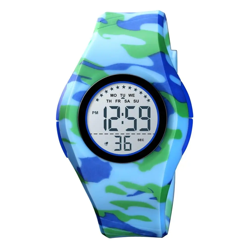 camouflage blue SKMEI детские часы для мальчиков и девочек светодиодный цифровой спортивные часы секундомер светящиеся 5 бар водонепроницаемые детские наручные часы подарок для детей - Цвет: camouflage blue