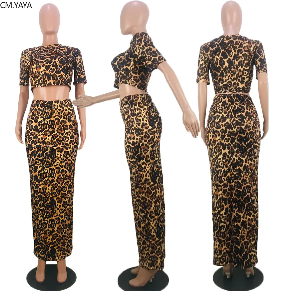 Осенняя юбка с леопардовым принтом, Женский комплект, короткий топ с длинными рукавами, облегающая юбка миди, костюм, комплект из двух предметов, элегантный спортивный костюм GL5053