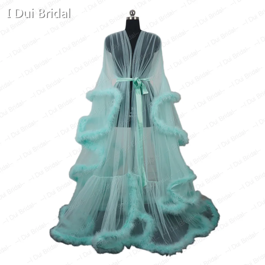 Перья ярко-синего цвета свадебное платье мусульманский с длинным рукавом платье с отделкой плюшем Маскарад Танцевальная выпускное платье - Цвет: blue green