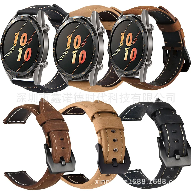 Применимые часы huawei GT Active наручные часы на кожаном ремешке ремешок из зернистой кожи 22 мм кожаный ремешок - Цвет: Черный