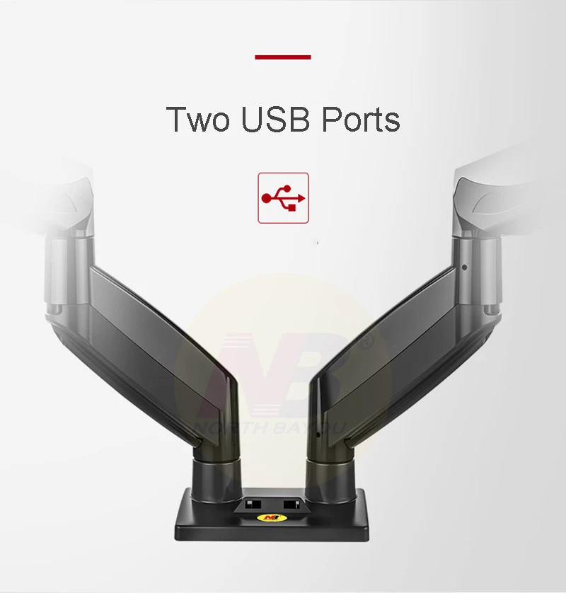 NB F185A алюминиевый сплав 22-27 дюймов двойной светодиодный ЖК-монитор держатель с пневматической пружиной полный держатель монитора поддержка с 2 портами usb