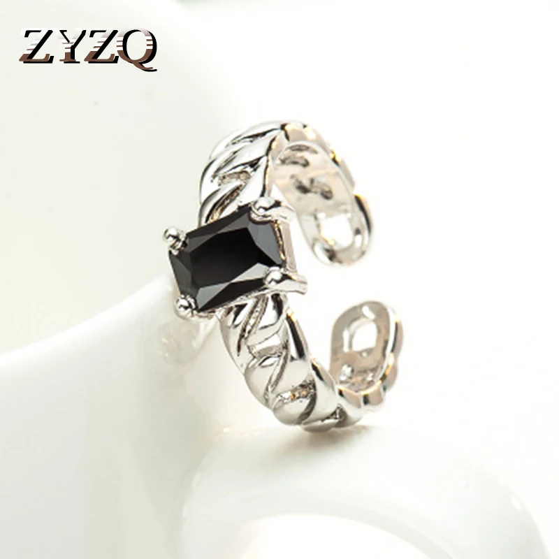 

ZYZQ Vintage Hollow Out Open Rings For Women Resizeble Daily Accessories With Square Cubic Zircon Stone Wholesale Lots&Bulk