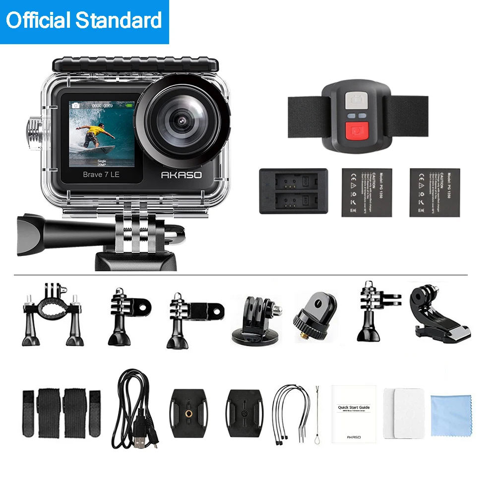 action camera with longest battery life AKASO Brave 7 LE 4K30FPS 20MP WiFi Action Camera 4K Touch Screen Vlog Camera EIS 2.0 Remote Control Sports Camera Waterproof Cam light action camera Action Cameras