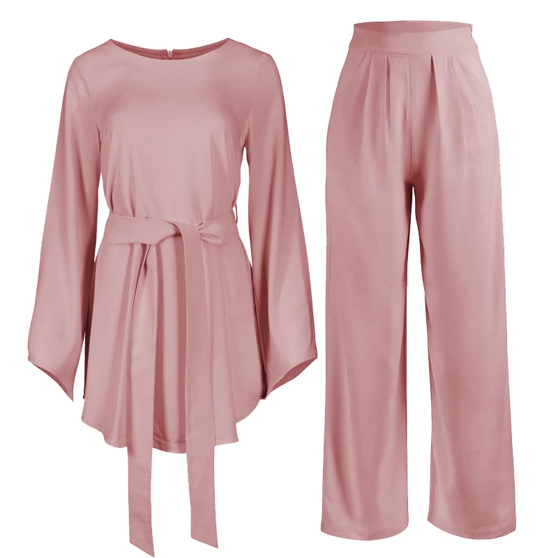 Plus Size 2 Piece Set Women Ensemble Femme 2 Pieces Clothes Pink Outfit Two Piece Set Top And Pants Roupa Femininas Clothing Set