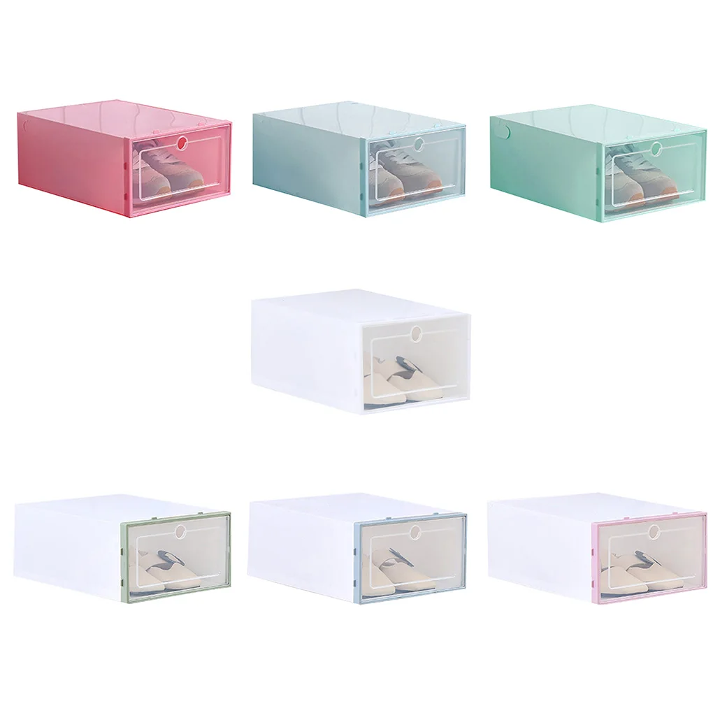 

new Flip Shoes Box Transparent Drawer Case Plastic Shoe Boxes Stackable Storage Case Organizer