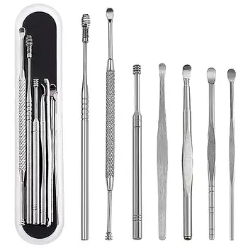 

7pcs/set Ear Wax Pickers Kit Stainless Steel Earpick Wax Remover Curette Ear Pick Cleaner Ear Cleaner Spoon Care Ear Clean Tools