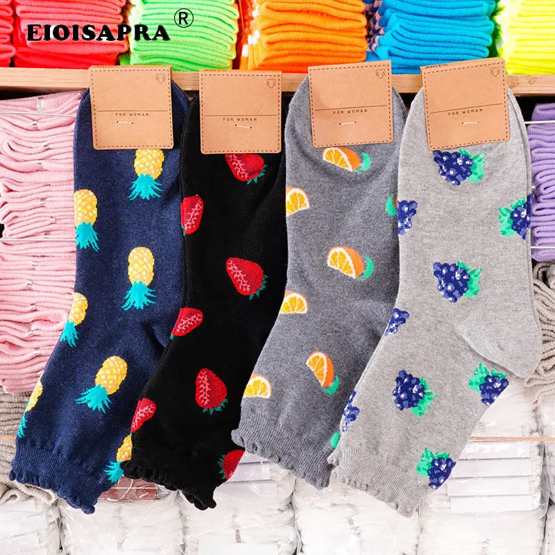

[EIOISAPRA]Korean Style Harajuku Fruit Women Socks Strawberry Pineapple Orange Grapes Candy Color Tide Fruit Gift Socks