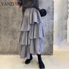 Юбка с высокой талией, осень и зима, Новая женская, необычная, повседневная, темпераментная, свободная, прошитая, плиссированная юбка, F072
