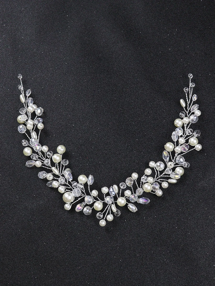 Fashion Wedding Crystal Headbands Pearls Bride Hair Jewelry Silver Handmade Hair Vine Classic Women Hairbands Accessories