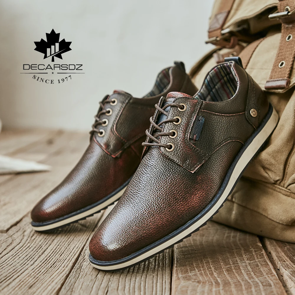 DECARSDZ New Men Genuine Leather Shoes Fashion Luxury Oxford Office Men Shoes For Men Lace-up Brand Dress Men Casual Shoes