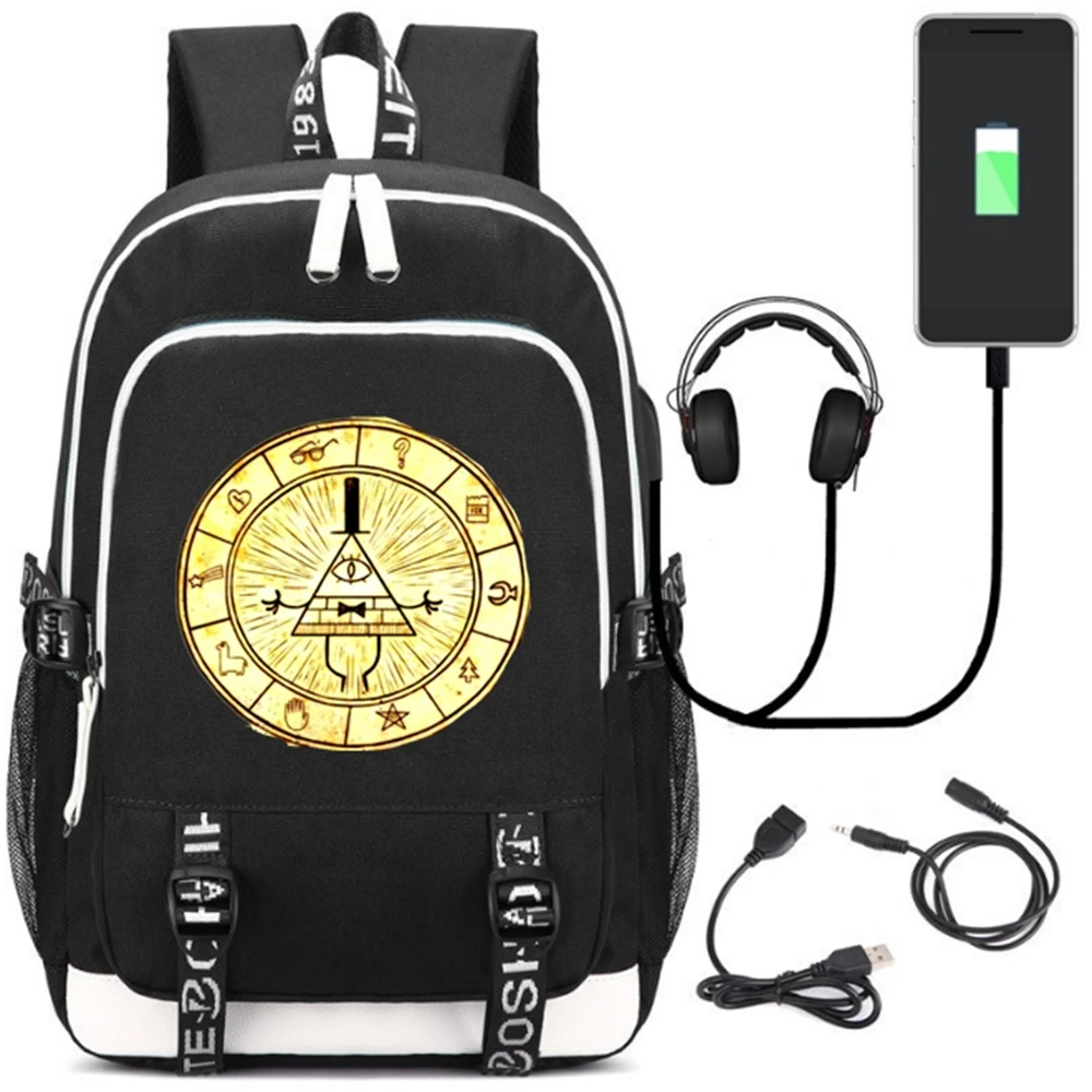 

Anime Gravity Falls Bill Cipher Journal 3 USB Backpack Teenagers Kids School Bags Bookbag Unisex Travel Laptop Shoulder Bags