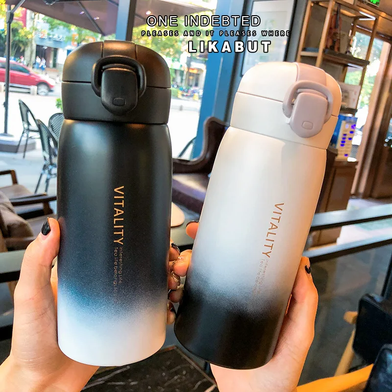 

INS South Korea Gradient Color Insulated Cup Women's Cute Bomb Cover Portable Compact Water Bottle Trend Harajuku Students Glass
