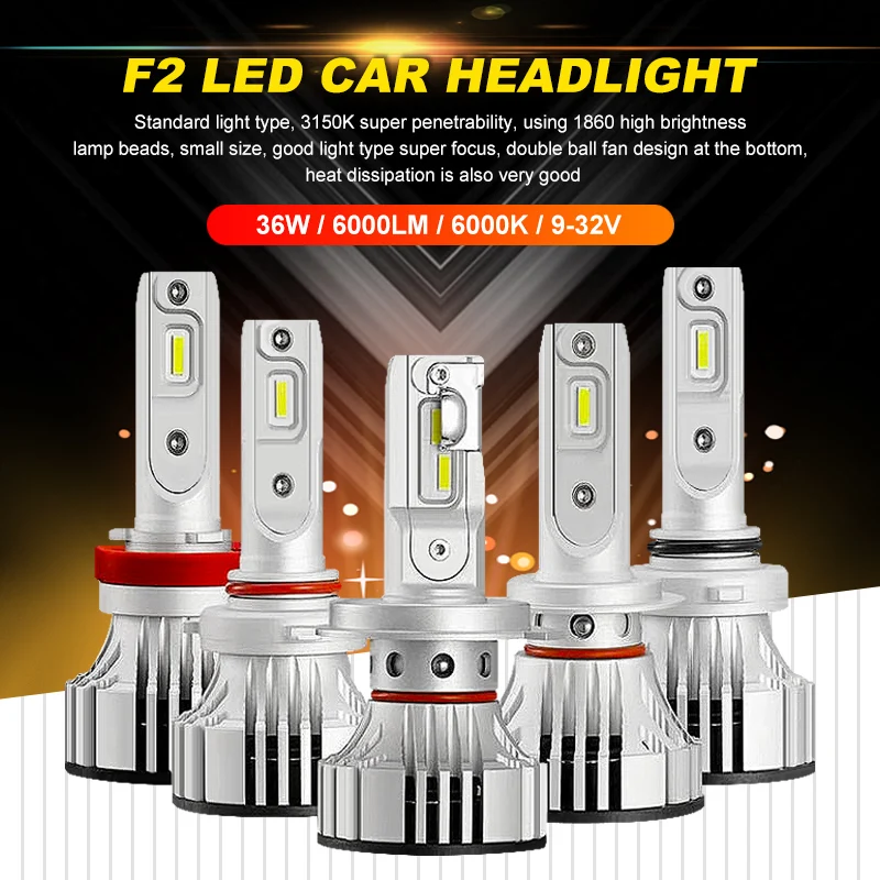 12/24V 72W 8000LM 6500K Voiture Led Phares Ampoules Auto Lampe Led Voiture  Lumière H4 Hi-lo Faisceau H7 H11 H1 H3 9005 9006 9012 Cob