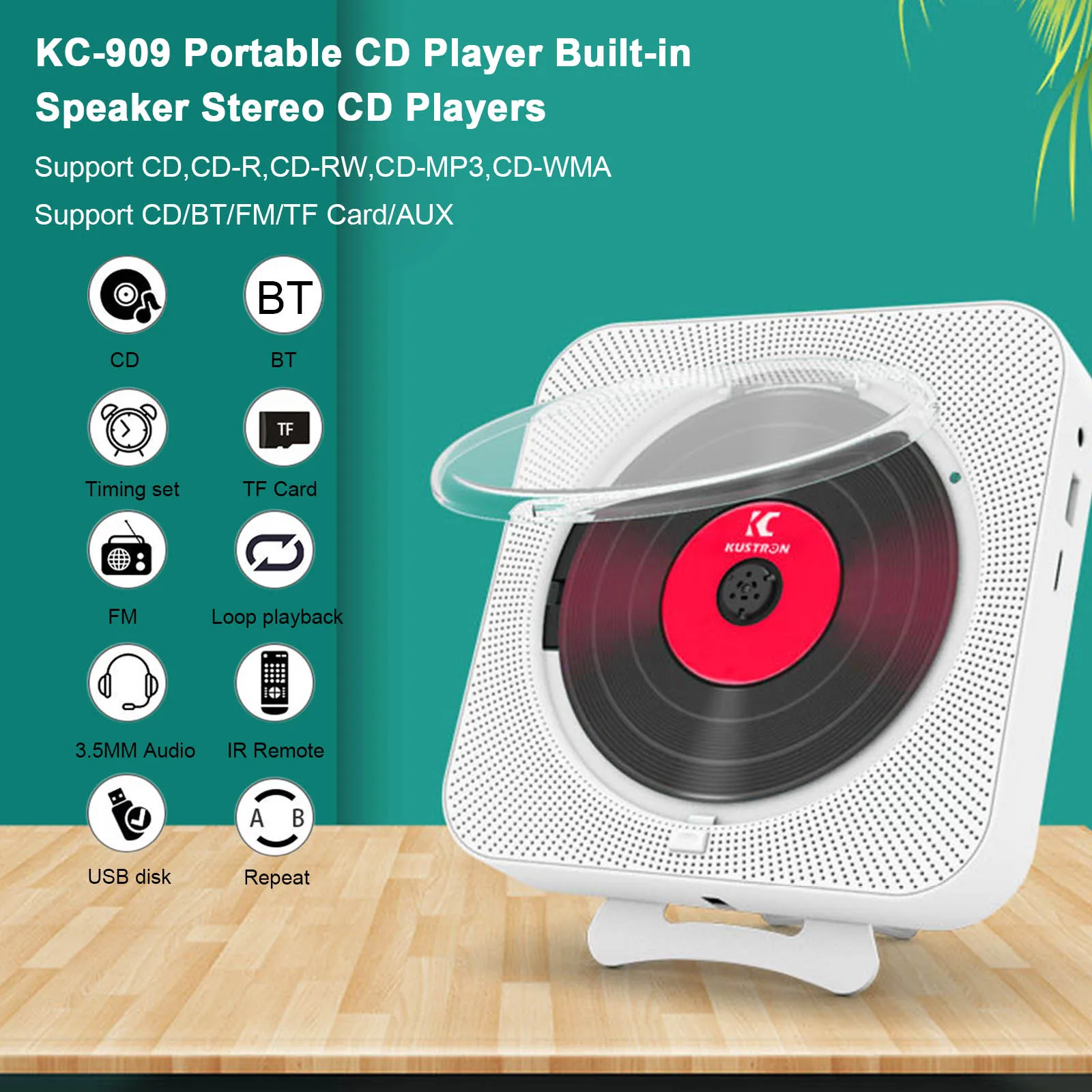 Портативный проигрыватель компакт-дисков KC-909 года Bluetooth с пультом