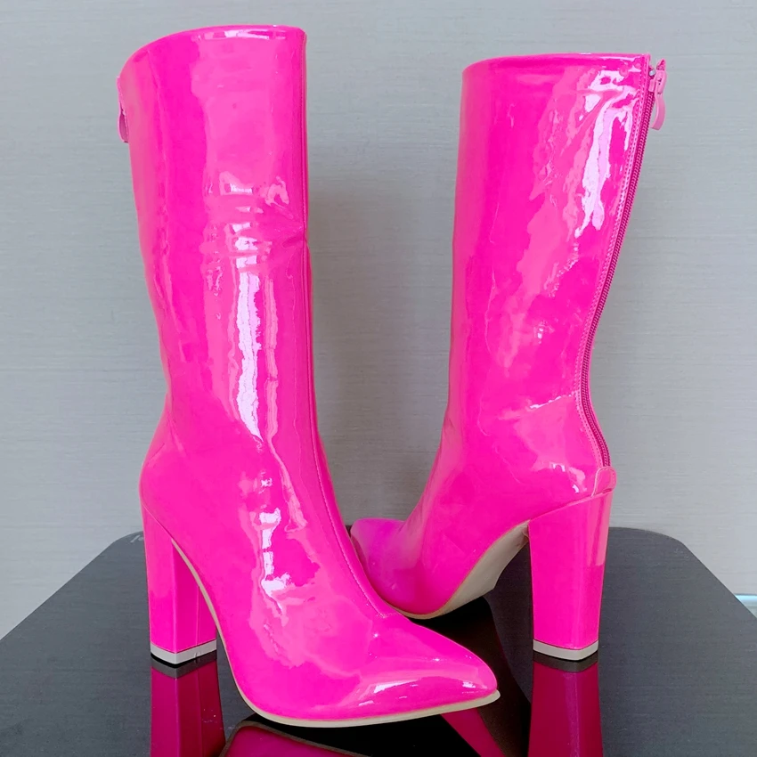 Женские ботинки на высоком каблуке 10 см ботинки из лакированной кожи женская обувь на высоком каблуке ботинки до середины икры женская обувь Chaussure Bottine