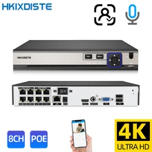 HKIXDISTE-Grabadora de vídeo de red, sistema Onvif P2P de 8 canales, 4K, NVR POE, reconocimiento facial, H.265 + Onvif, cámara de grabación IP 24/7