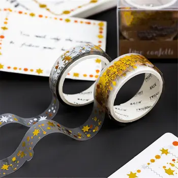 

3pcs/set Star Art Sticker Gilding Silver Series Washi Tapes Kawaii Stationery Self Adhesive Masking DIY Scrapbooking Decorative