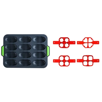 

1x Silicone French Bread Mold 12 Even Tray Baguette & 4Pcs Silicone Pancake Maker Egg Ring Maker Cheese Egg Cooker Pan