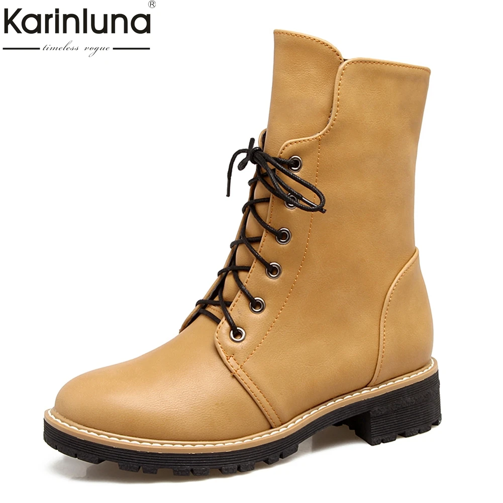 

KarinLuna 2019 Big Size 43 leisure high quality square Heels Shoelaces Ankle Boots Women Shoes Autumn boots female Shoes Woman