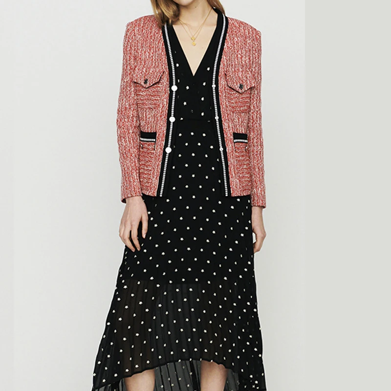 

French OL Women Tops Jacket 2019 Spring / Autumn New Casual Jacket V-neck Coat