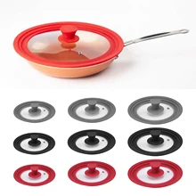Tapa de cristal de silicona Universal resistente al calor con orificio de vapor para cocinar, sartén, cacerola redonda