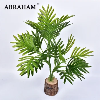 

40cm 3fork Tropical Artificial Tree Branch Real Touch Monstera Plant Leaves Evergreen Palm Leaves Bouquet Home Indoor Decoration